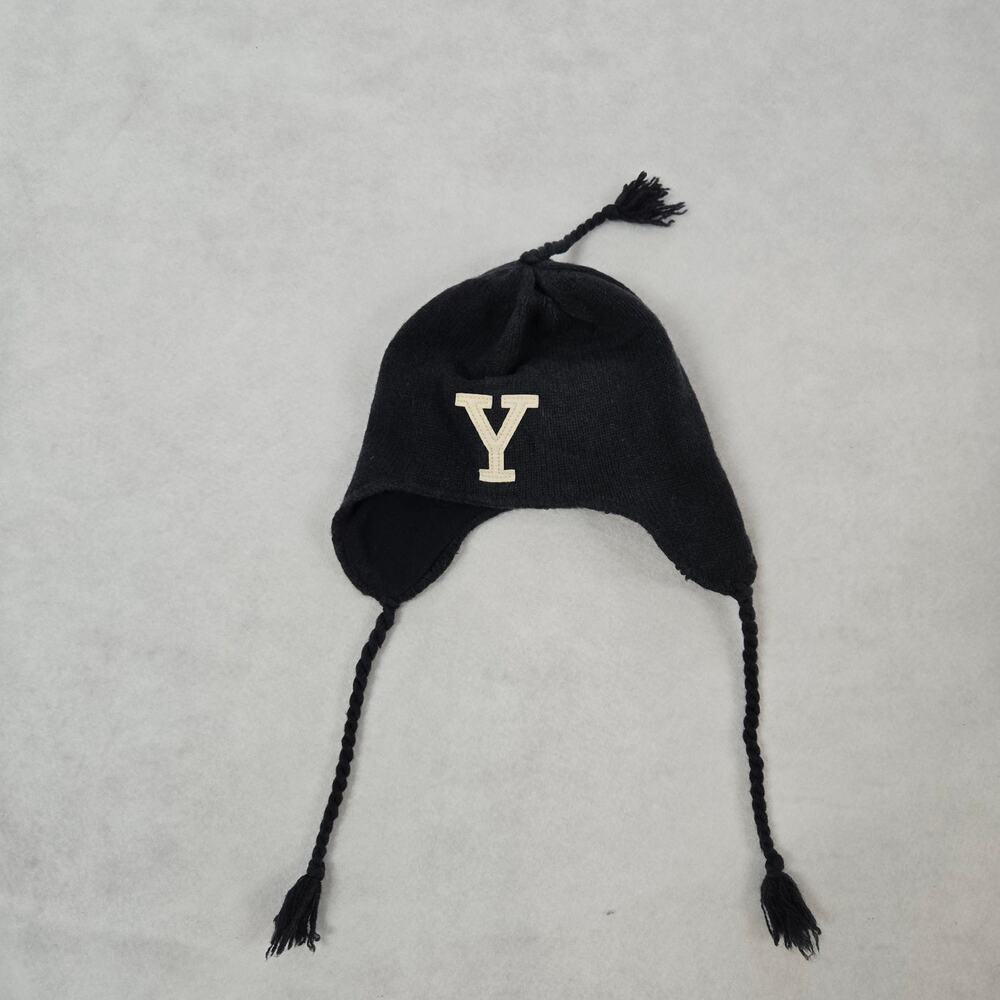 Yale Wool Blend Hat Fleece Lined Beanie with Ear Flaps and Strings Navy